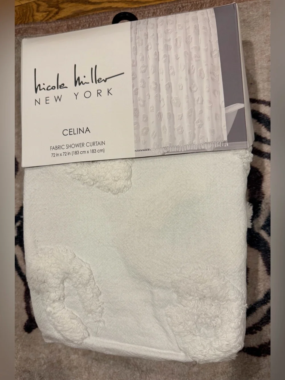 Nicole Miller Celina Fabric Raised Leopard Print Shower Curtain & Clear Liner